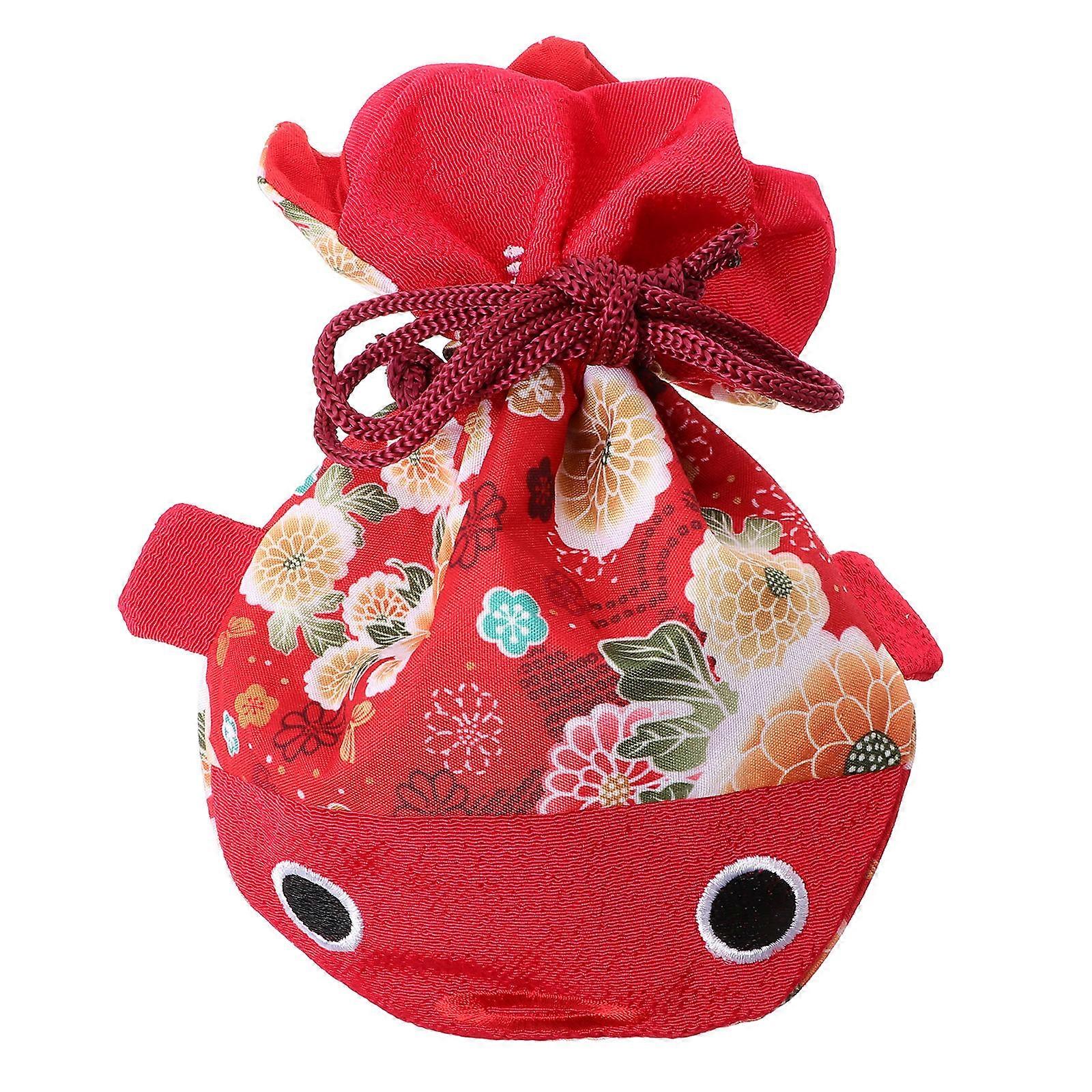 Japanese Goldfish Drawstring Pouch for Storage Use 3Pcs Red Cloth Candy Bags