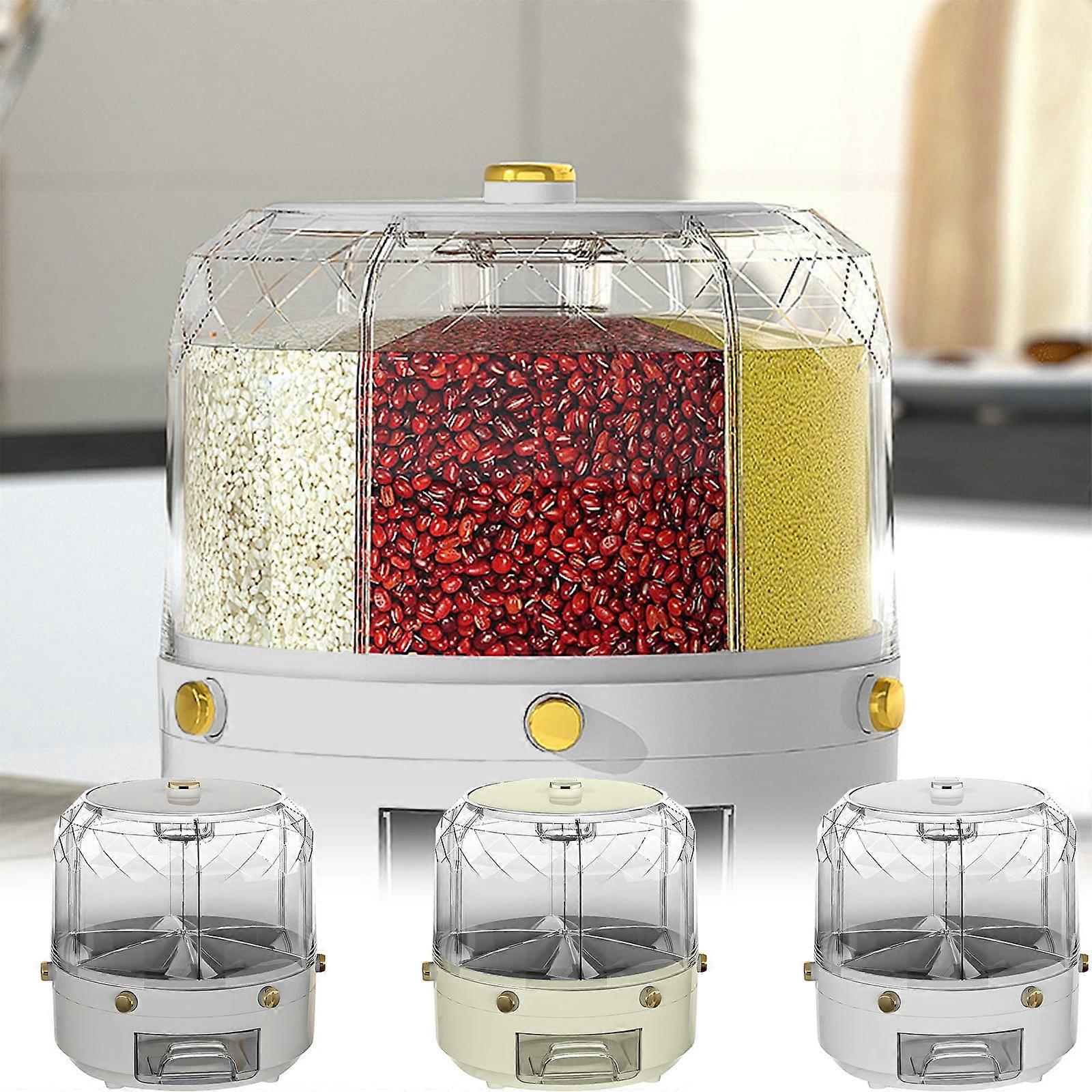 Jacenvly Clearance Fall Decor, Compartmentalised Rice Bucket, Rotating Mixed Grain Storage Box, Insect Proof Sealed Rice Jar compatible with kitchen