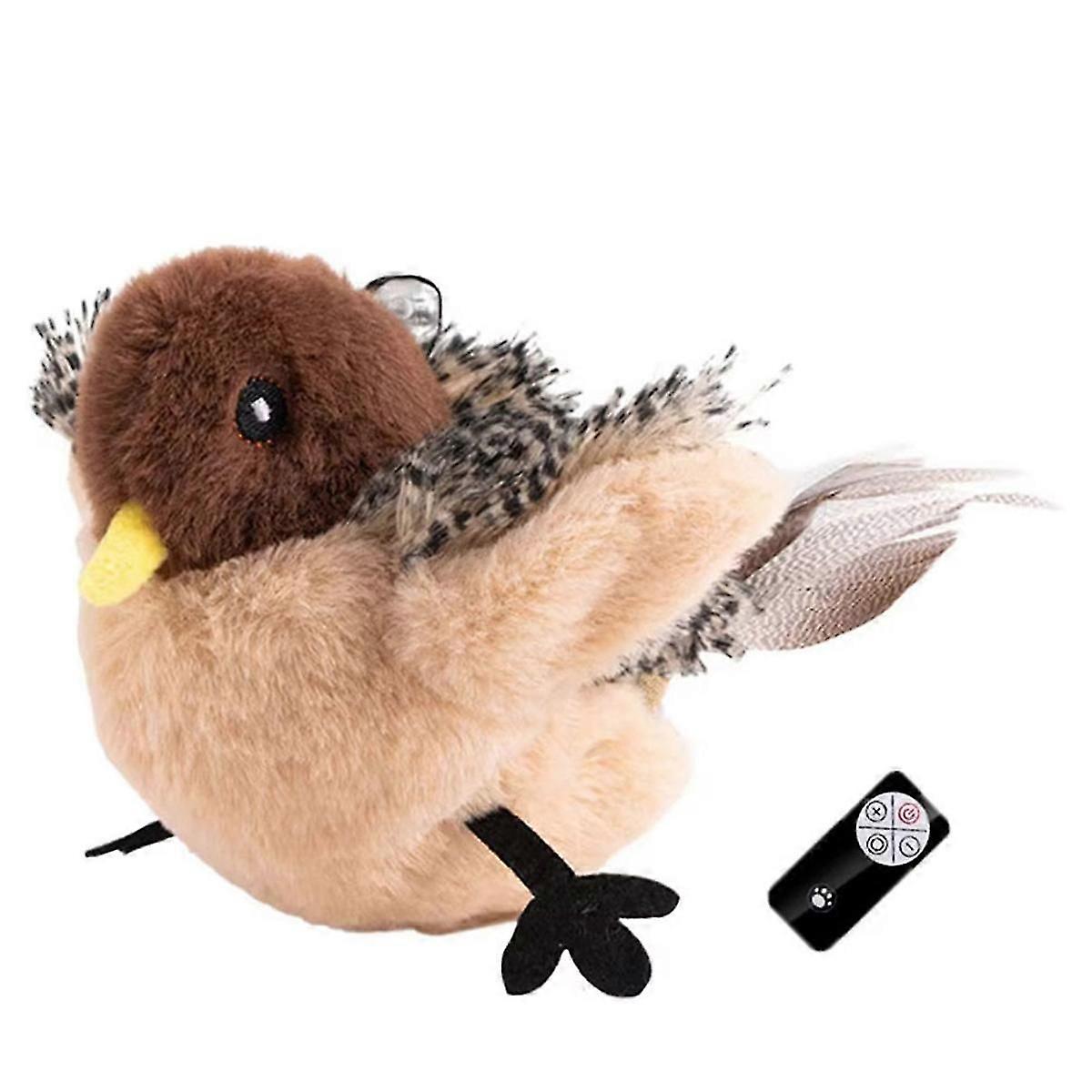 Remote Control Interactive Cat Toys Flying Bird Flapping Wings Sparrow Toy Vivid Chirping Simulatio