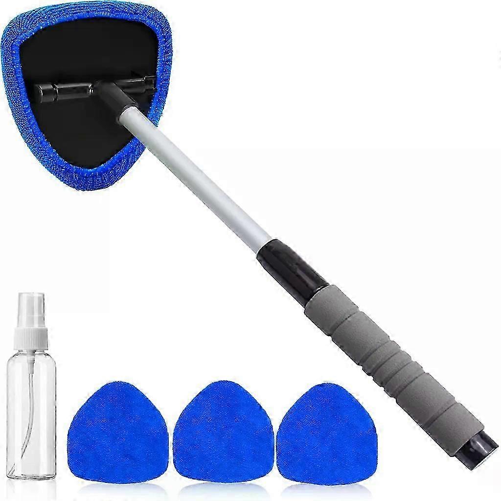 Car Windshield Cleaner, 4 Reusable Washable Microfiber Pads and Extendable Handle Car Windshield Wiper Kit