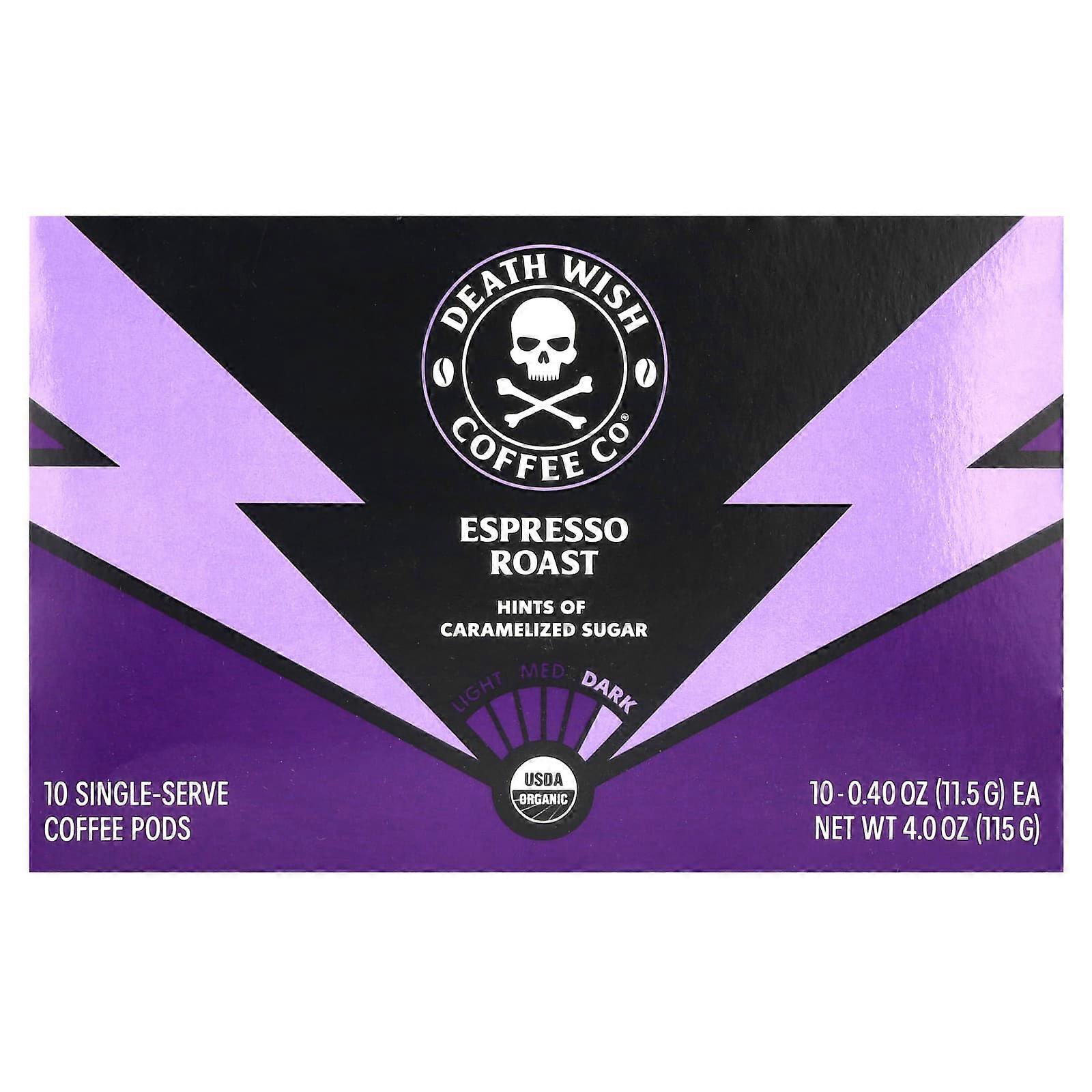 Single-Serve Coffee Pods, Espresso Roast, 10 Pods, 0.4 oz (11.5 g) Each