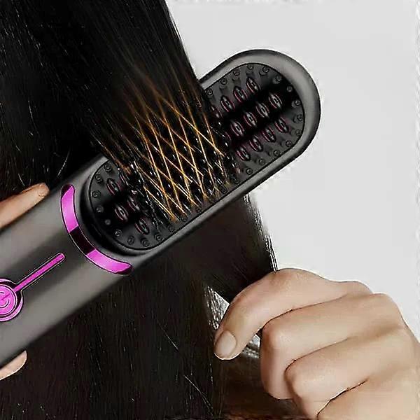 2-in-1 Cordless Flat Brush with Ceramic Plates and USB-C Charging  Fast Heating Pink