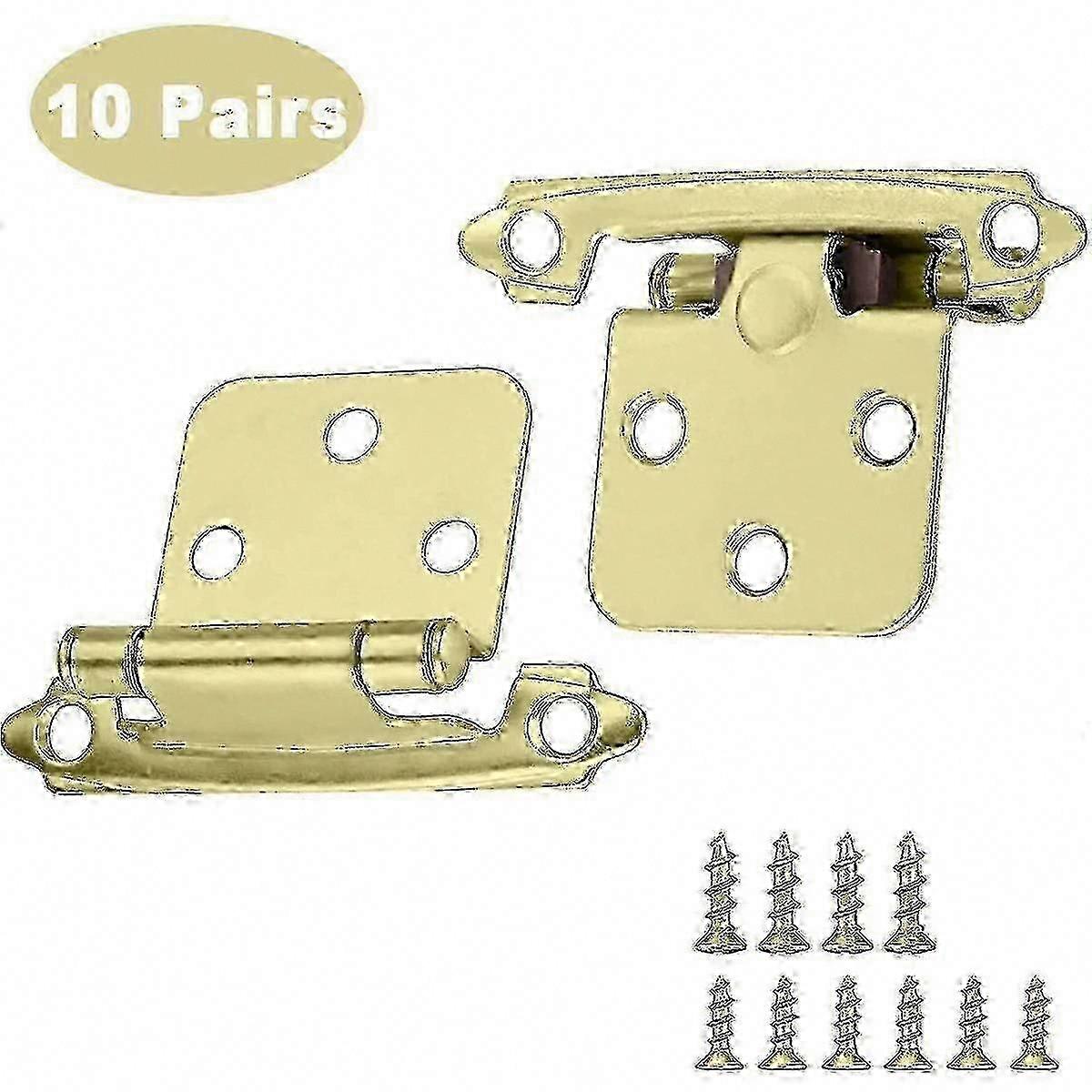 10 Pairs Brass Self-Closing Cabinet Hinges, Rustproof Metal with Screws