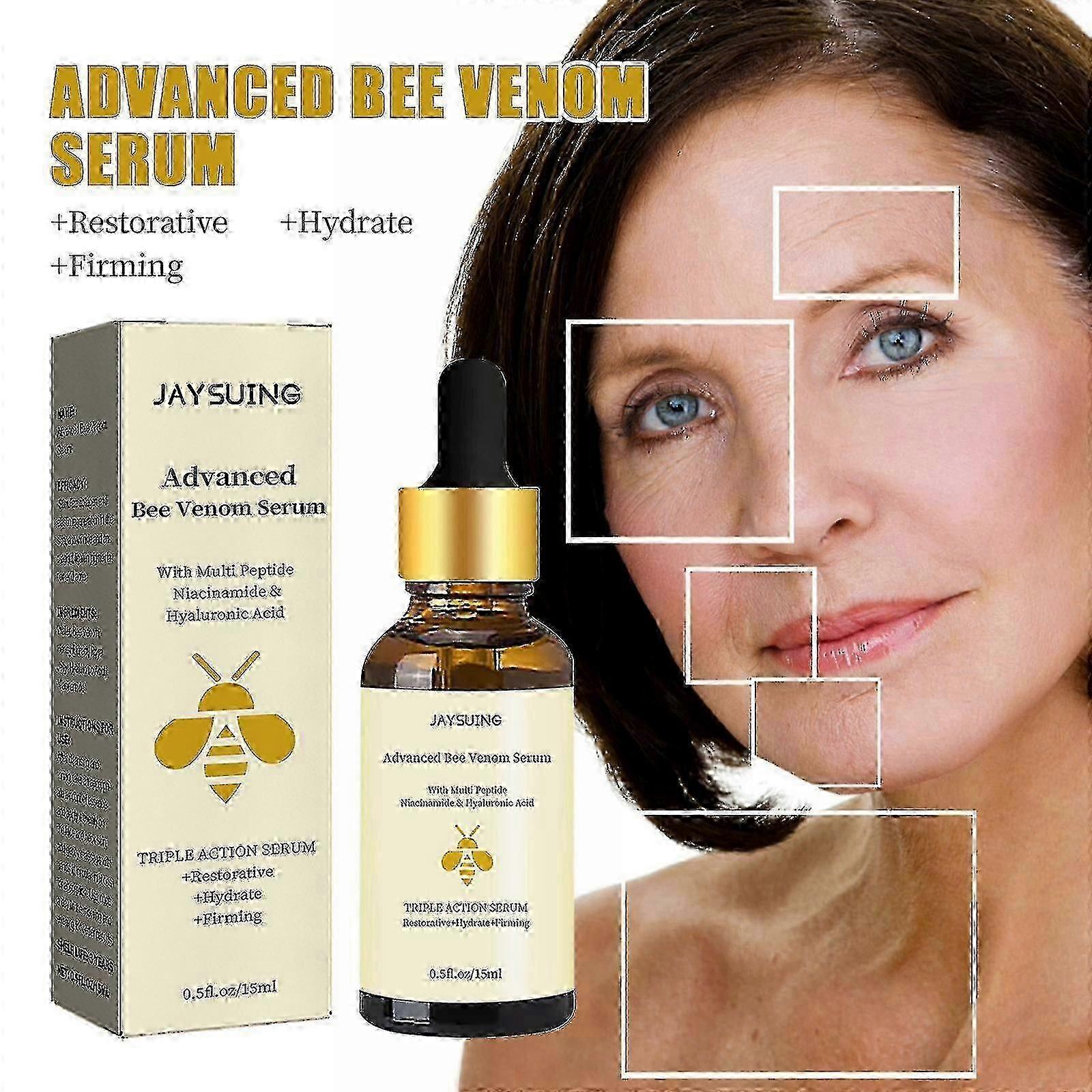 Jaysuing Bee Venom Essence يتلاشى الخطوط الدقيقة والطيات الأنفية الشفوية ، ويصلح البهتان ، ويرطب البشرة ويشد ، ويكافئ البشرة ، ويكافح BF |