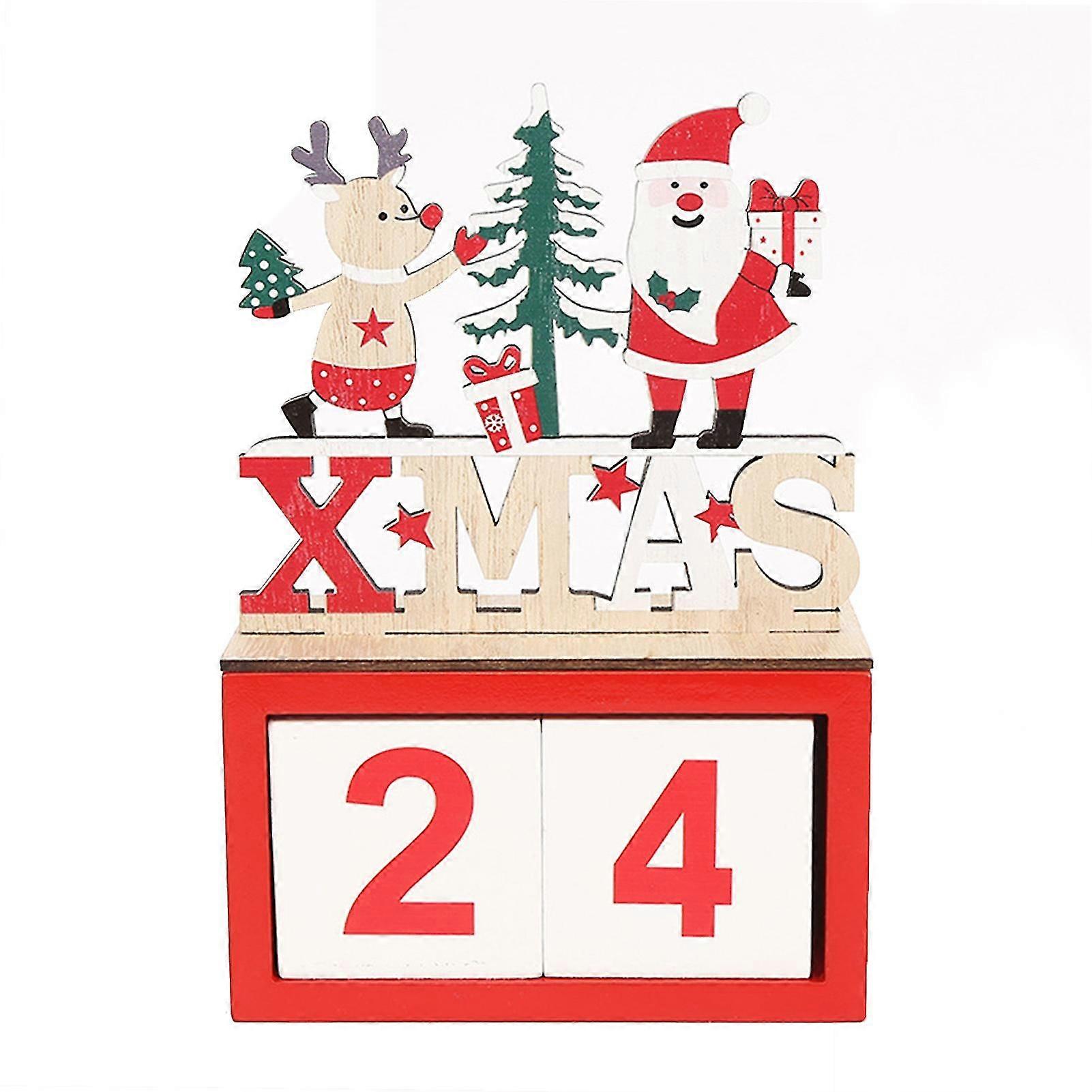 Countdown To Christmas Wooden Advent Calendar With Square Number Blocks For Home Office Shelf Desktop