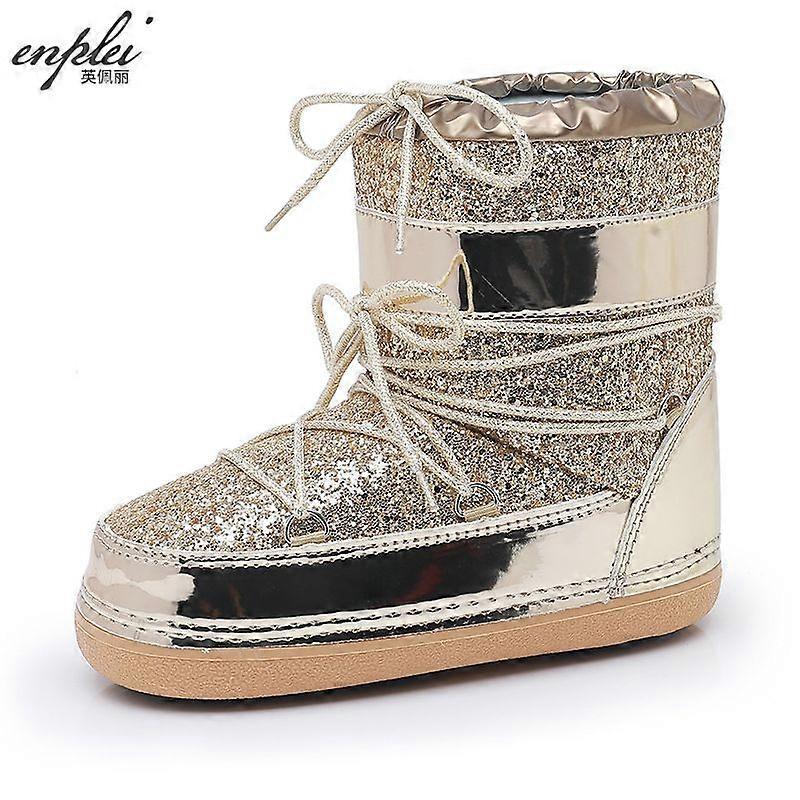 Space Boots Platform Glitter Faux Fur Blinking Eyes Ankle Boots Women Kids Matching