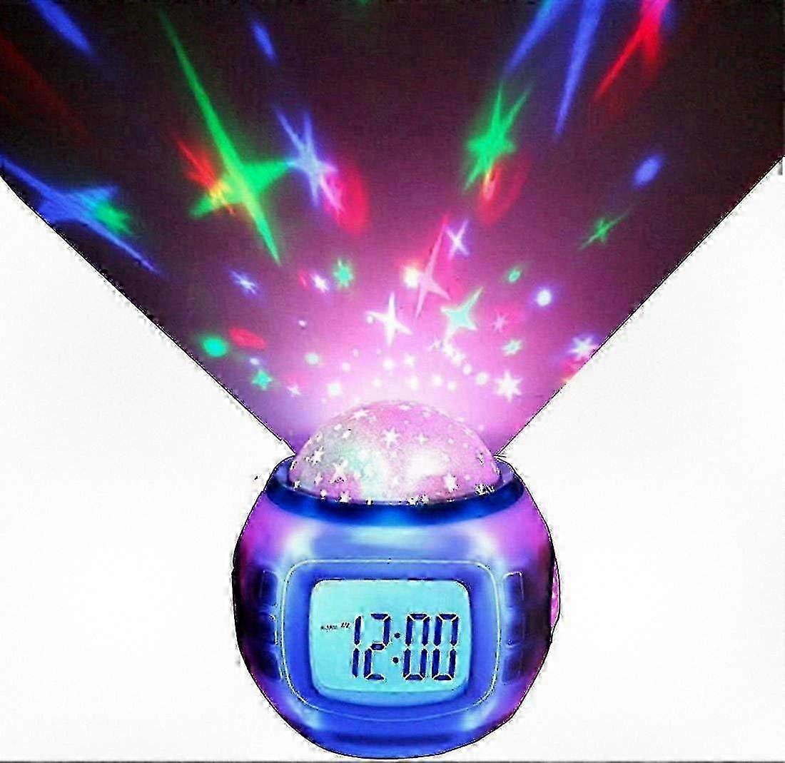 Digital LED Alarm Clock with Star Projection, Music, Calendar, Timer, and Thermometer for Children - White