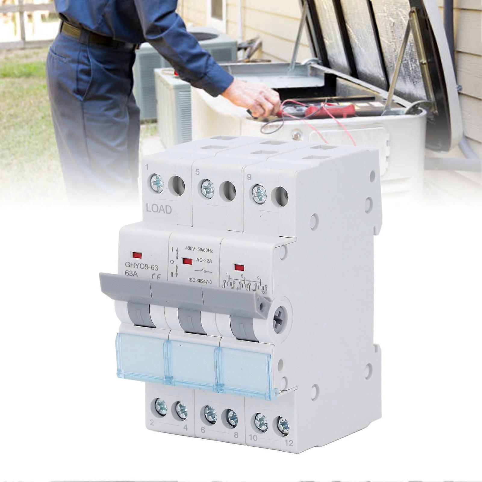 3P Dual Power Transfer Isolation Switch DIN 35mm Rail Mounting Manual Conversion Switch 63A 400V 