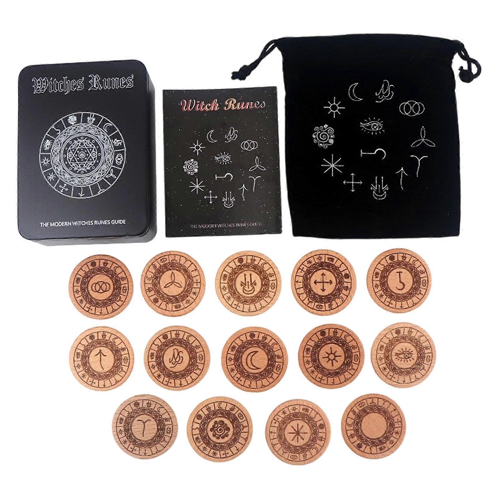 Multifunctional Carved Runes Stone Set for Family Entertainment and Spiritual Practices in Nordics Styles Multicolor