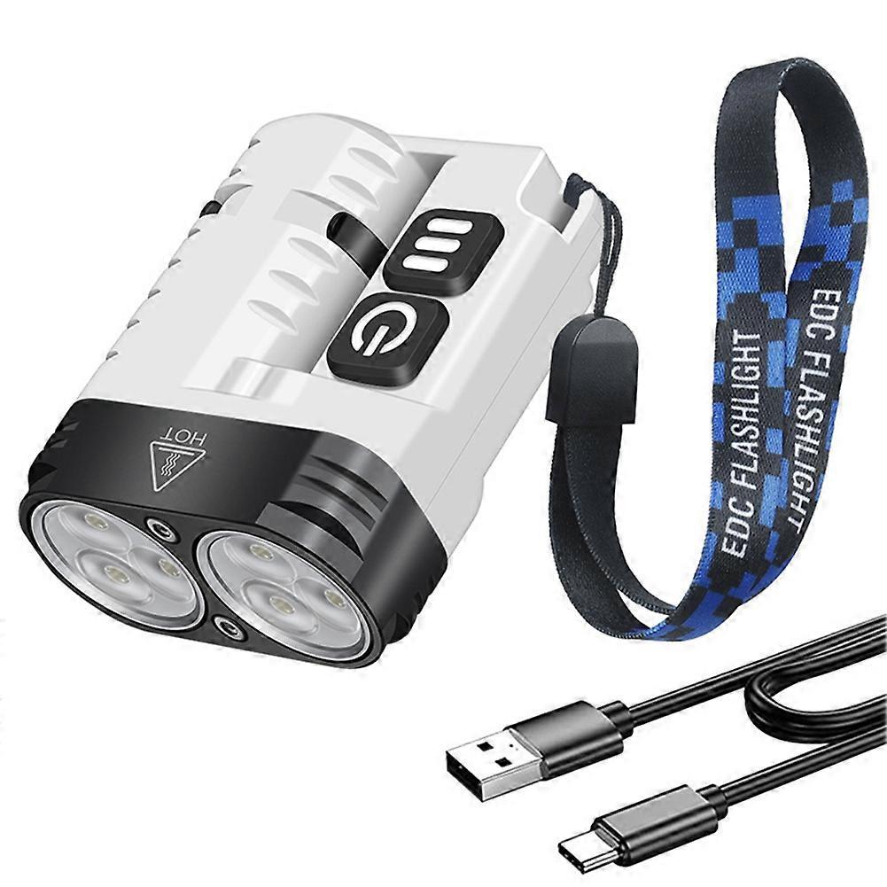 LED Flashlight Keychain Work Light USB Rechargeable Clip Torch