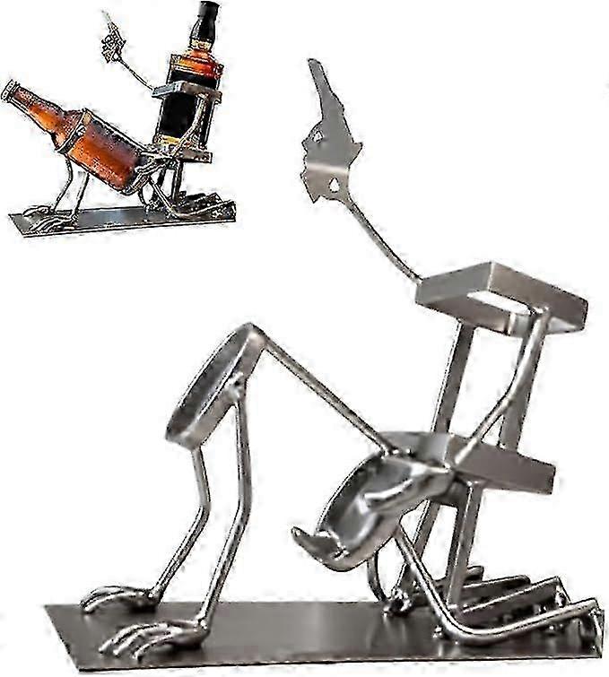 Whiskey bottle stand metal humanoid design for liquor display and storage