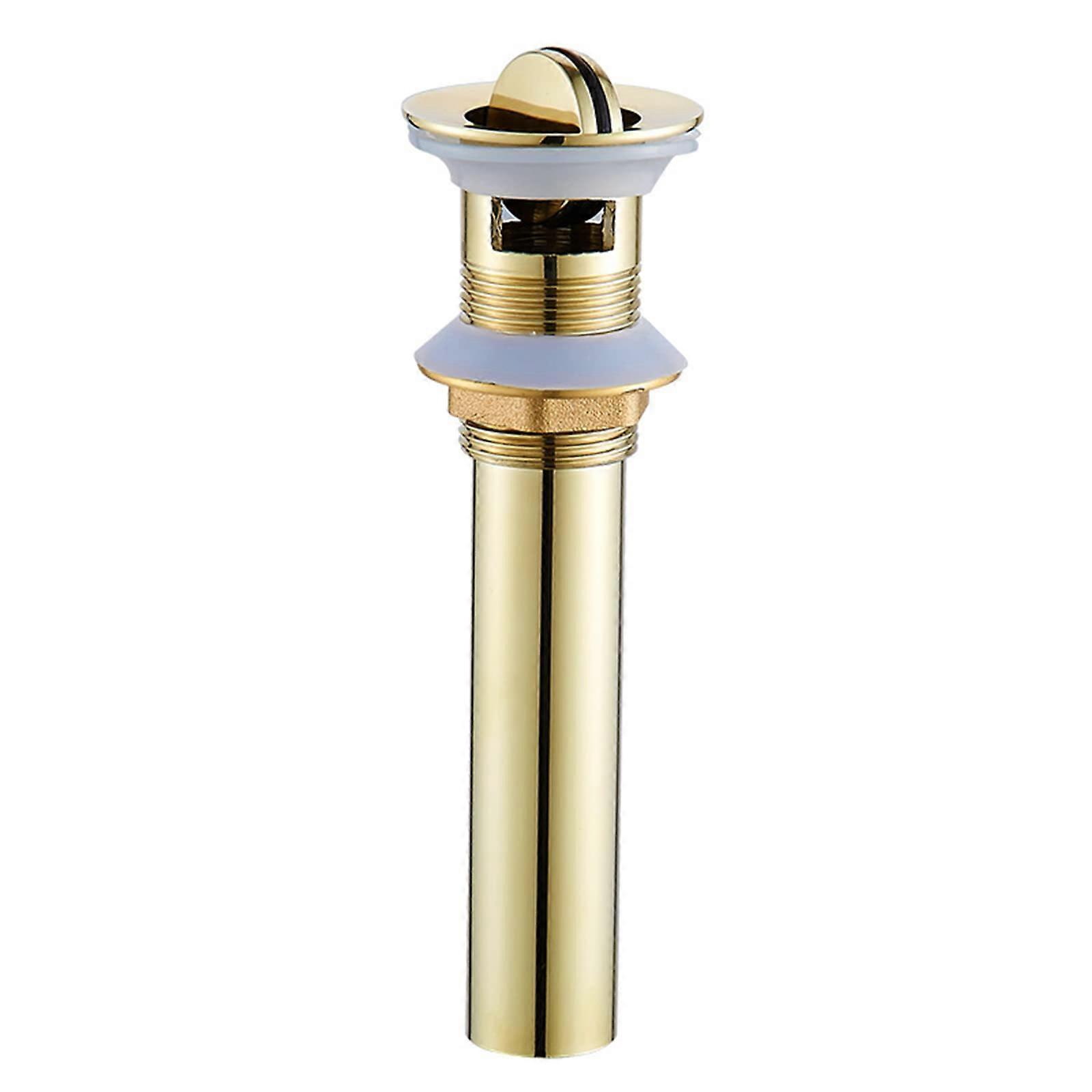 Pop Up Bathroom Sink Drain, Gold All Copper Push Button Stopper Assembly with Overflow Hole Flap, Golden C Model