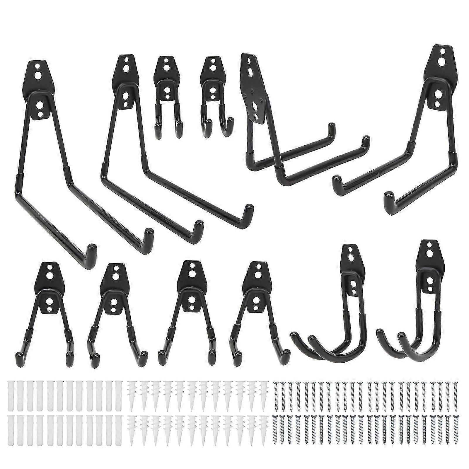 Heavy Duty Garage Hooks Metal Anti Slip Garage Hanger Utility Hooks for Power Tools Ladders Bulk Items Black 12PCS