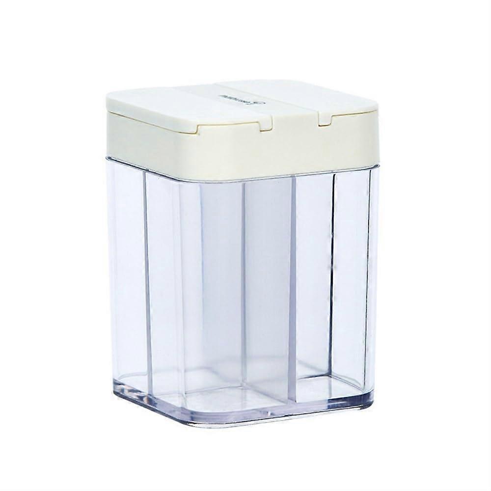 Seasoning Box Four-Divided Transparent Plastic Storage Container for Kitchen Condiments and Spices, Hand-Press Design