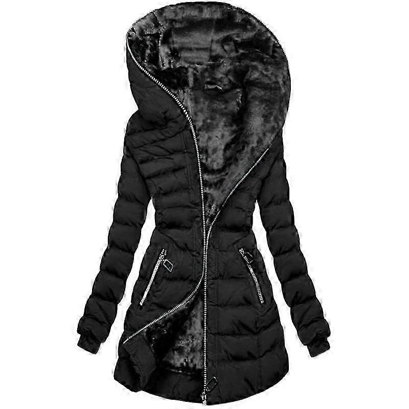 Jaqueta feminina de inverno com capuz, mangas compridas, em lã e algodão, comprimento médio, quente e moderna com zíper! ZZ45