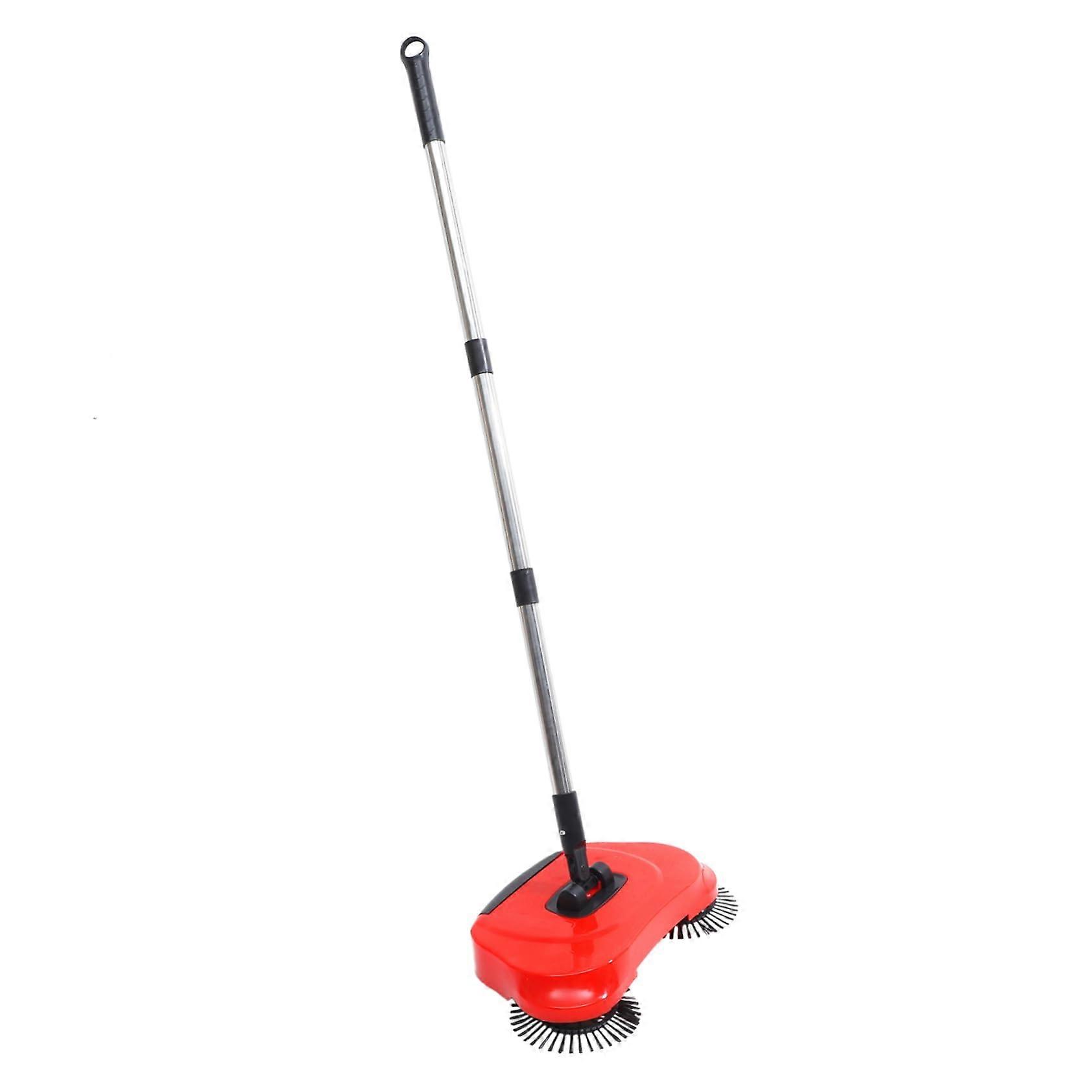 Hand Push Floor Sweeper and Mop with Rotating Brush Dustpan for Home Hardwood Tile Cleaning Red