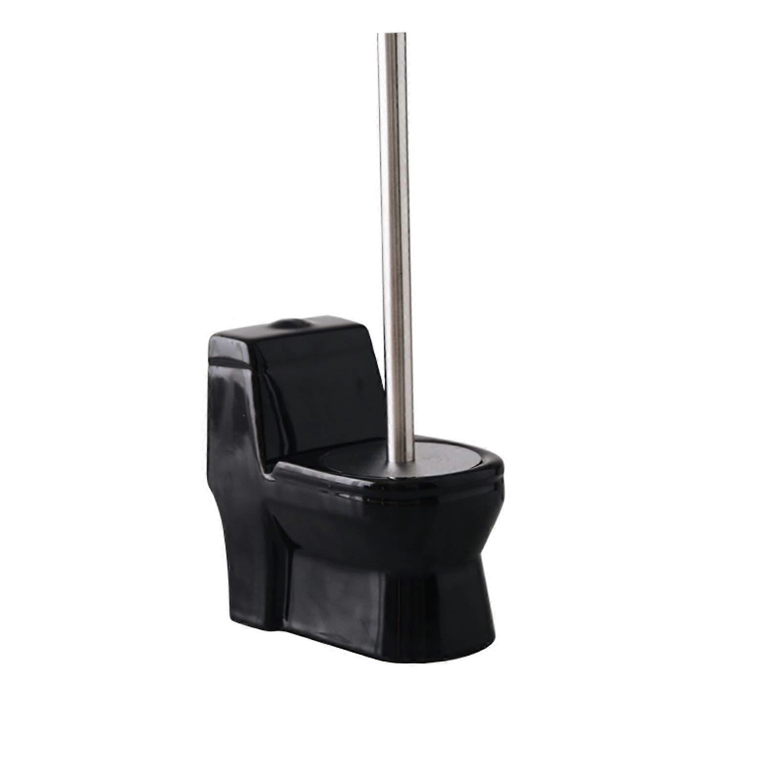 Toilet Brush and Holder Set with Long Handle, Ceramic Base for Bathroom Space Saving (Color C)