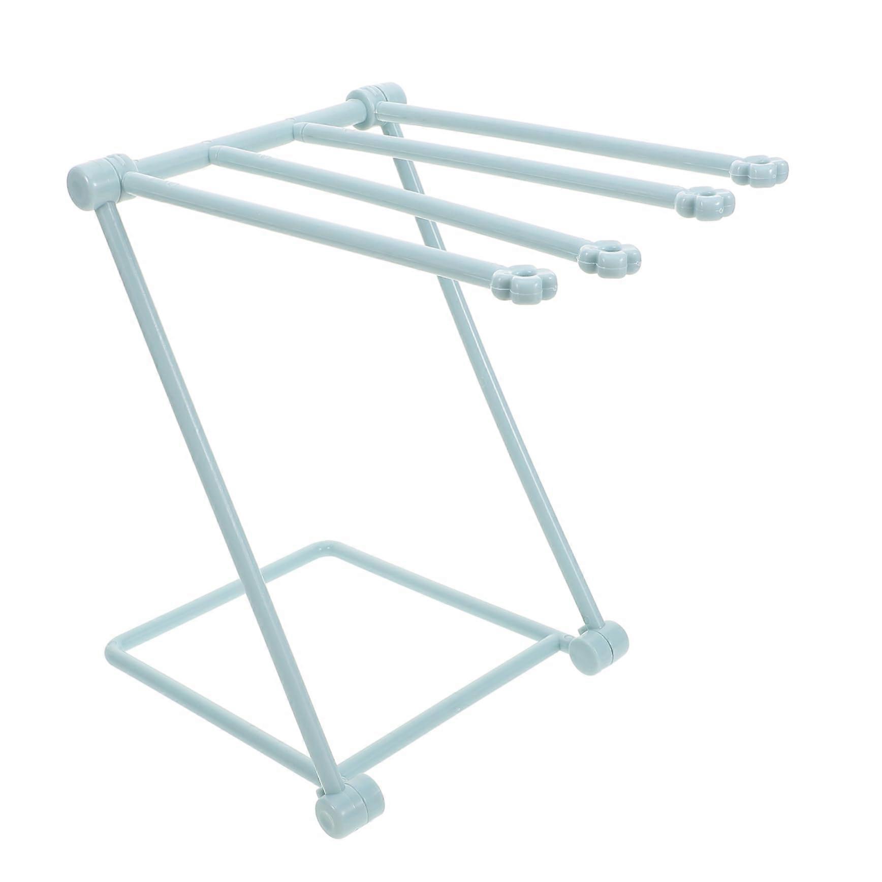Foldable Kitchen Towel Rack with 4 Rods Lightweight Plastic Holder for Quick Drying Bathroom Home Light Blue