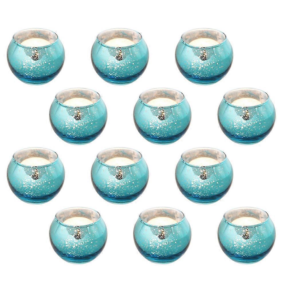 Blauer Glaskerzenbecher mit 12 bunten, hohlen Kerzenhaltern