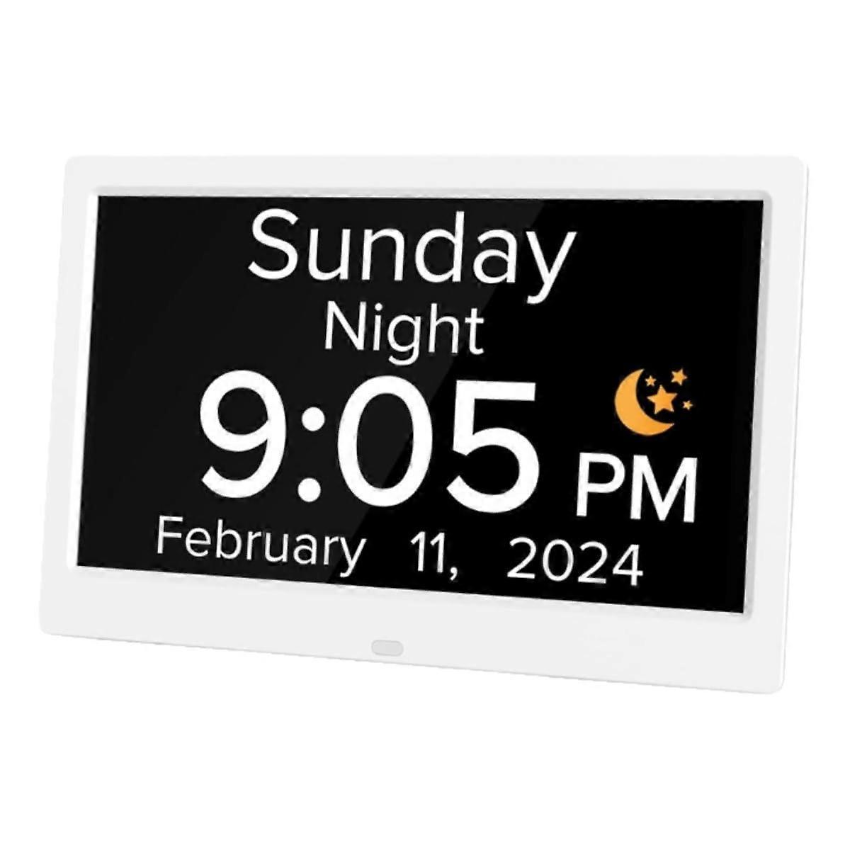 Digital Photo Frame with Calendar and Alarm, Large Clear Display Clock for Seniors, 10 Inch White