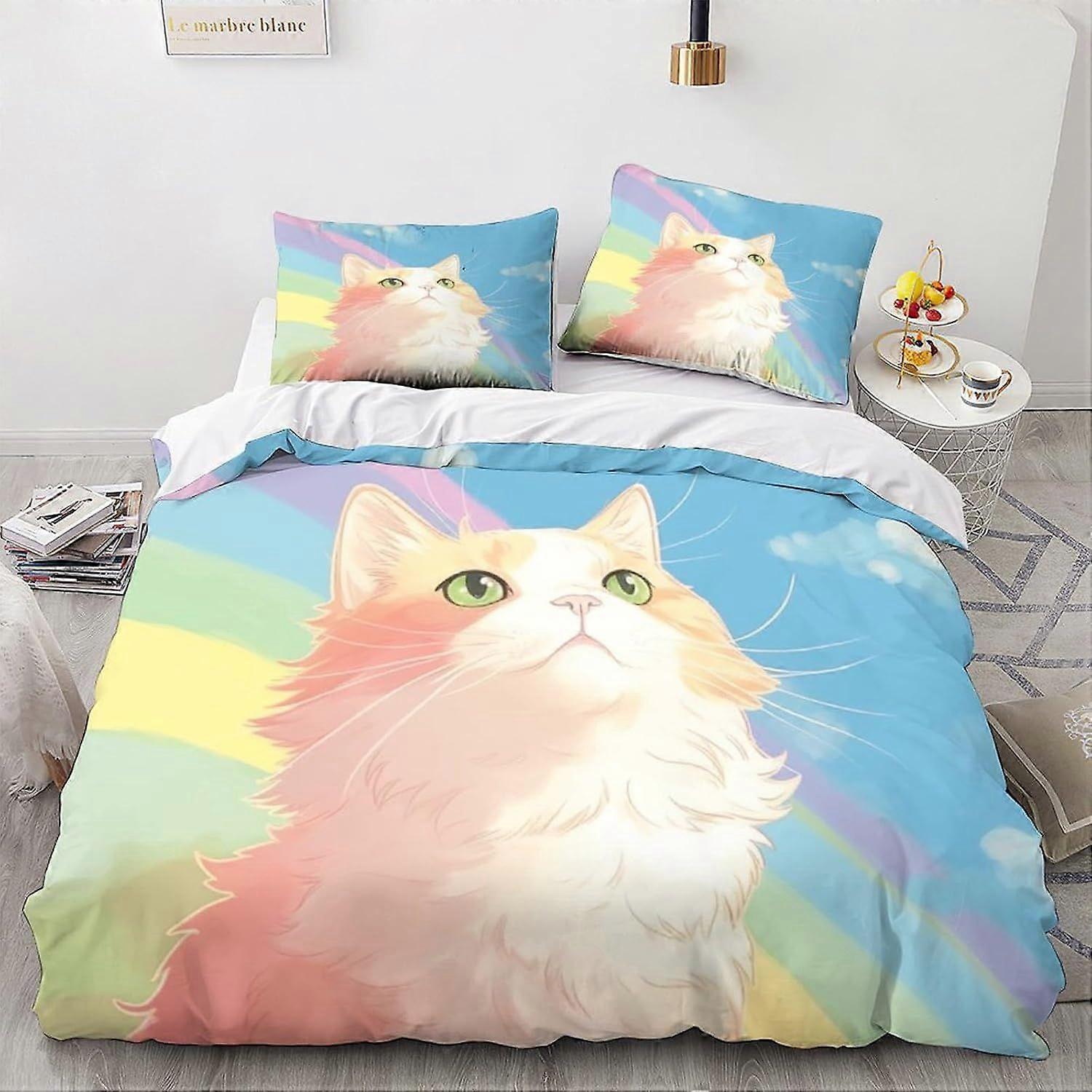 LikeEj القط غطاء لحاف مجموعة 3D نمط طباعة الفراش لطيف كيتي لحاف غطاء لحاف طقم ، لينة ستوكات مزدوجة