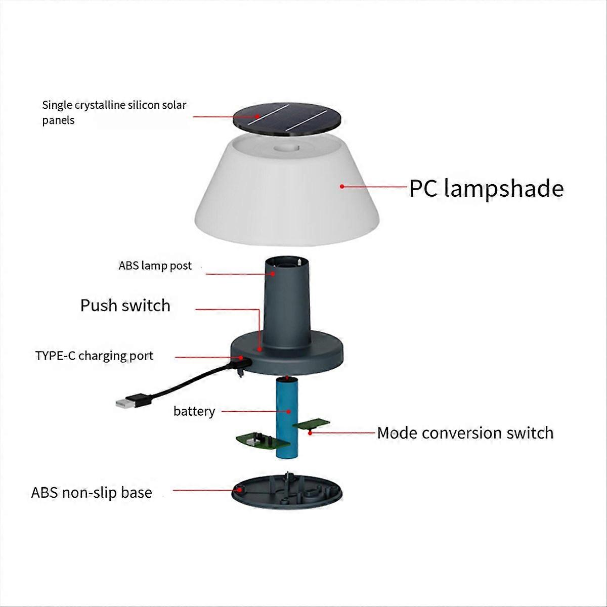 Outdoor Solar Table Lamp Waterproof Dimmable Cordless Night Light