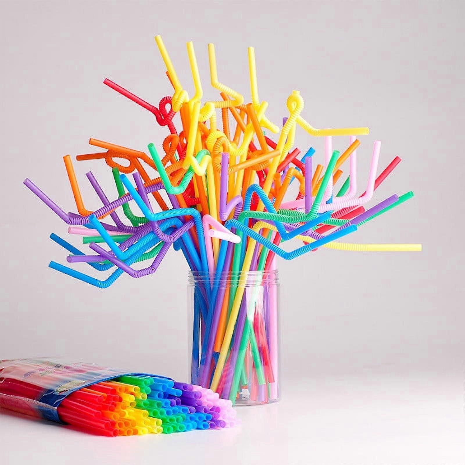 YiFudd 100Pcs Multi-Shaped Pegeant Plastic Drinking Straws Wedding Birthday Party