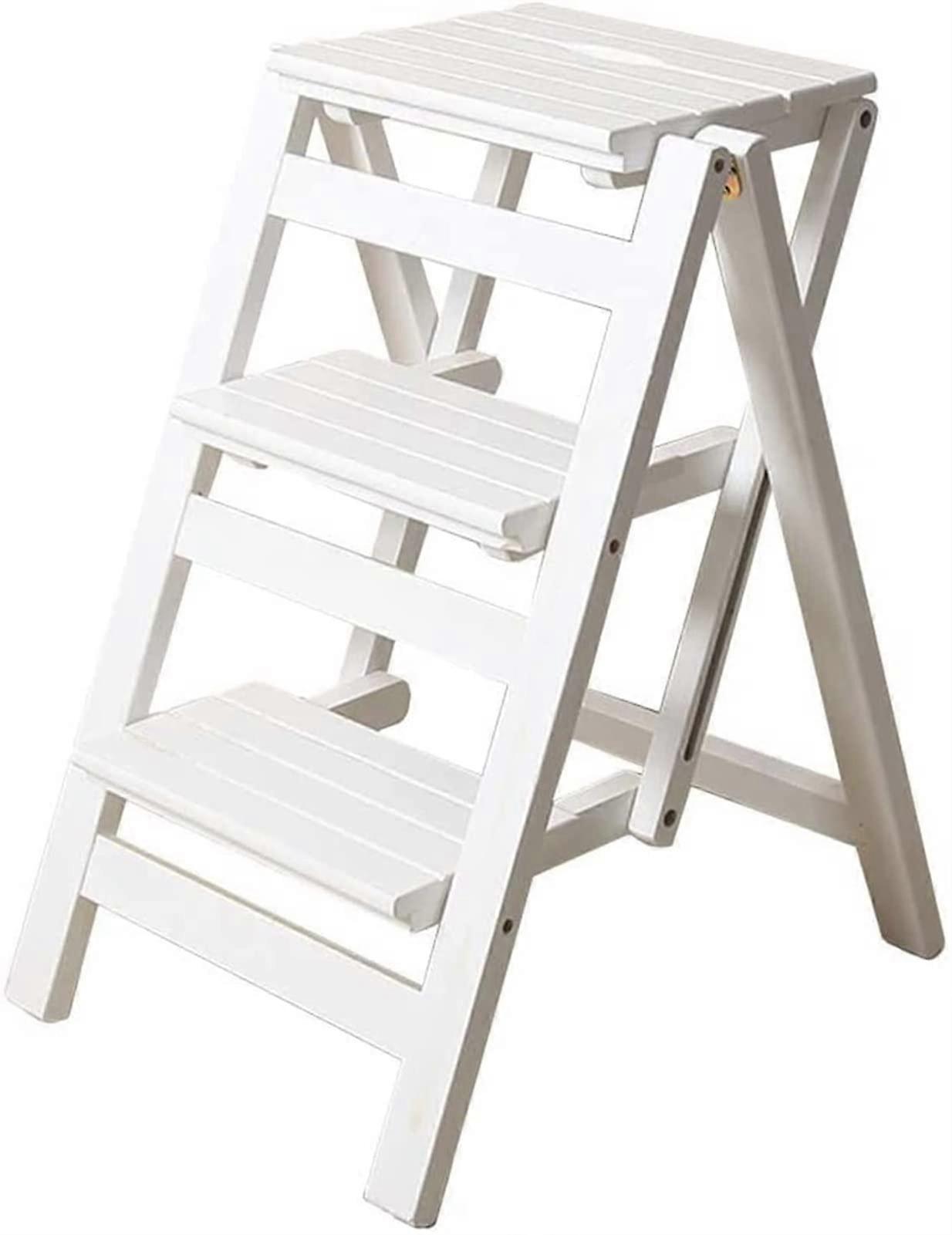 Wooden Folding Step Stool Ladder Chair for Home Library, Plant Stand and Display Shelf