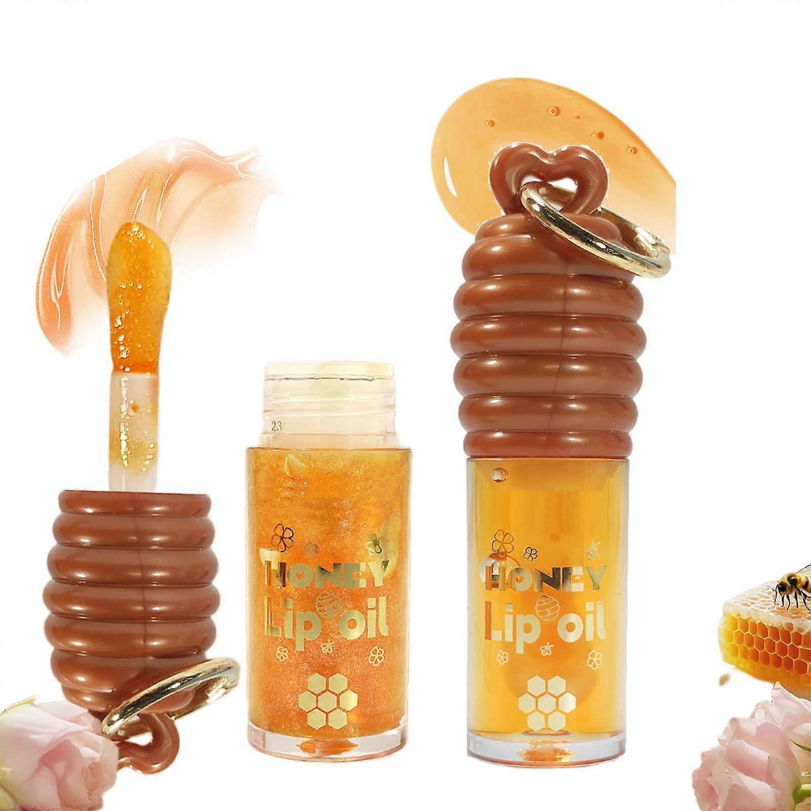Honey Lip Oil Set for Chapped Lips, Hydrating Lip Gloss with Plumping Shimmer and Overnight