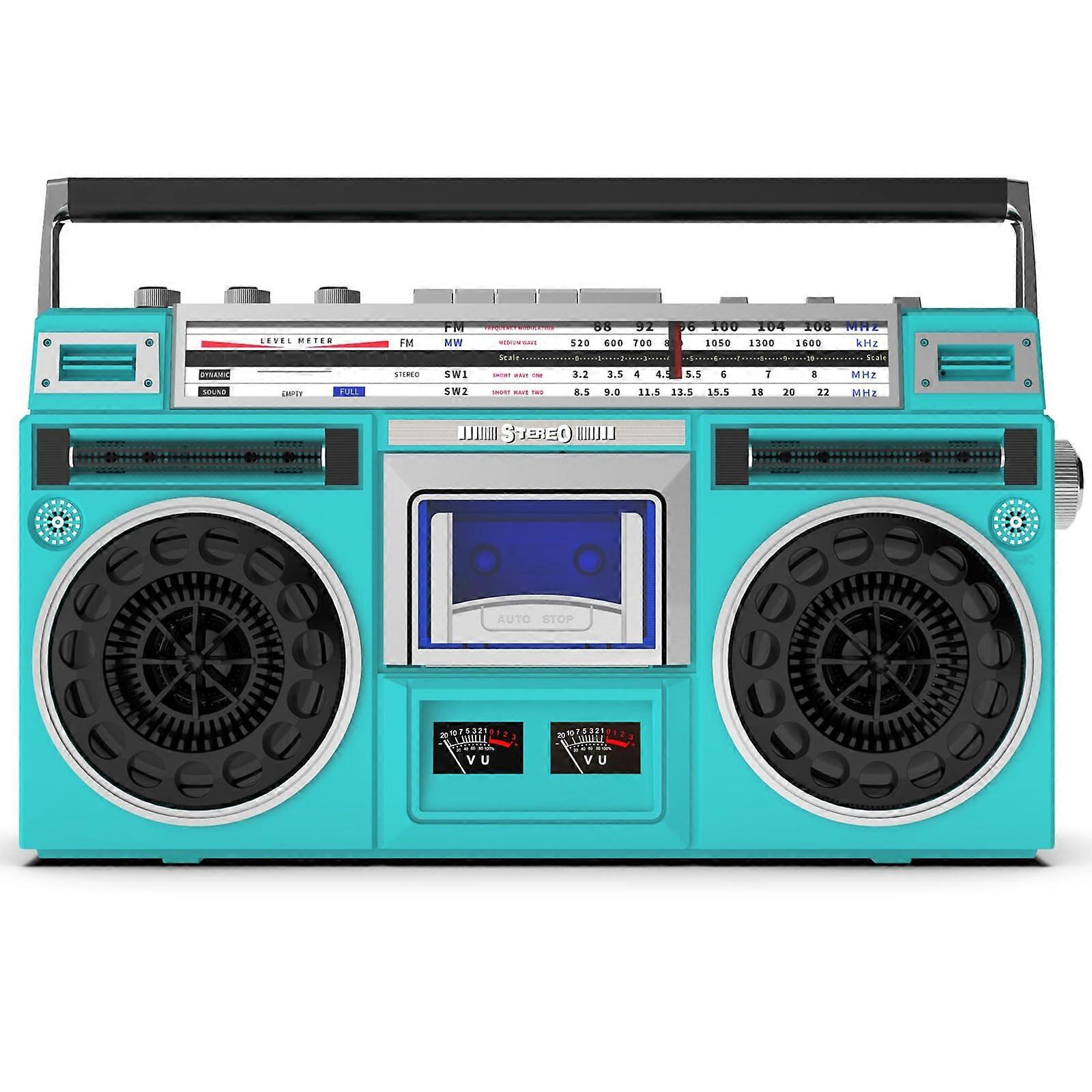 Vintage Radio Boombox CD Player With AM/FM, SD/USB Input, 3.5mm Headphone Jack, 80S Style Cassette Recorder, Green