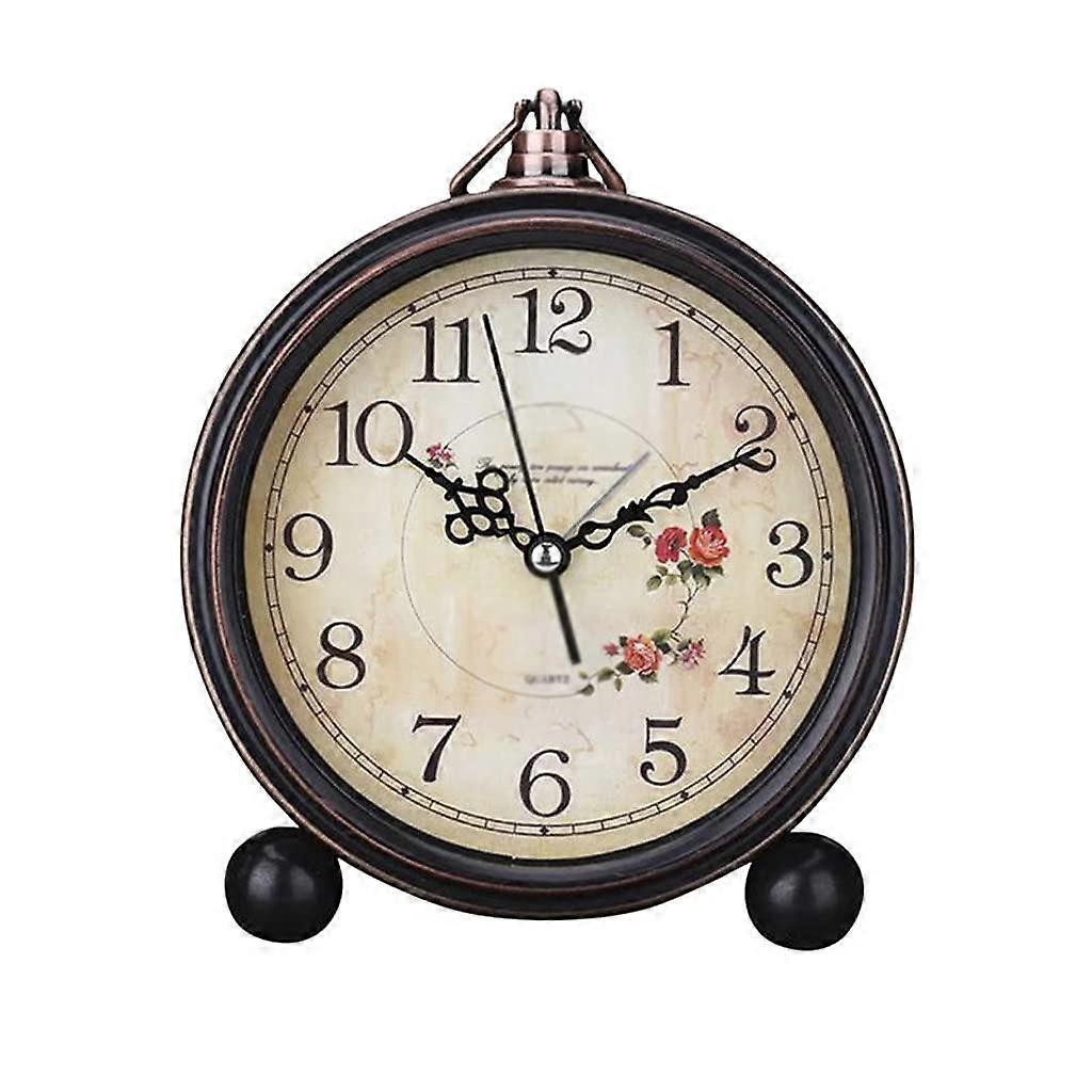 Retro Desk Clock with Silent Quartz Movement, Vintage Metal Design for Easy Bedside Time Reading