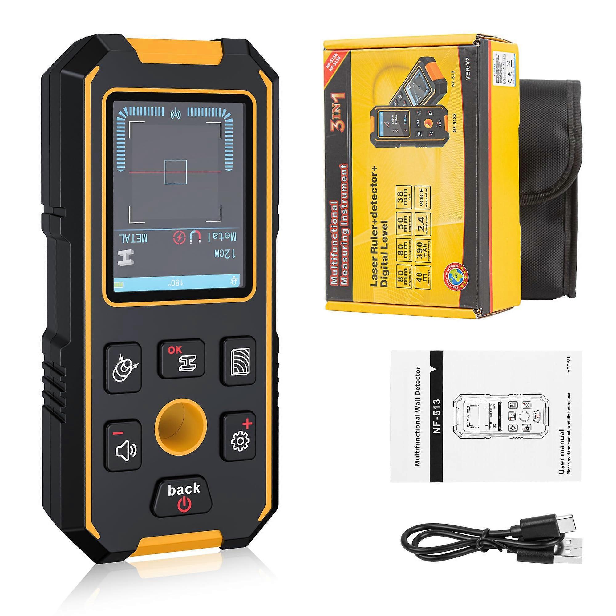 3in1 Stud Finder Wall Scanner with LCD, Magnetic Metal Detection, Live Cable Alert, Rechargeable