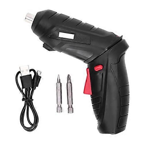 Cordless Electric Screwdriver USB Rechargeable with LED Light and 2 Bit Set Black 4.2V