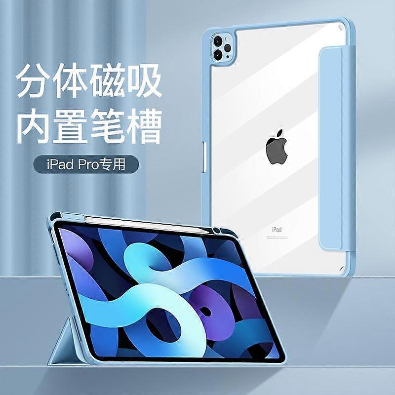 Capa elegante para iPad 2025 de 11 polegadas em couro branco e azul gelo nº 1038