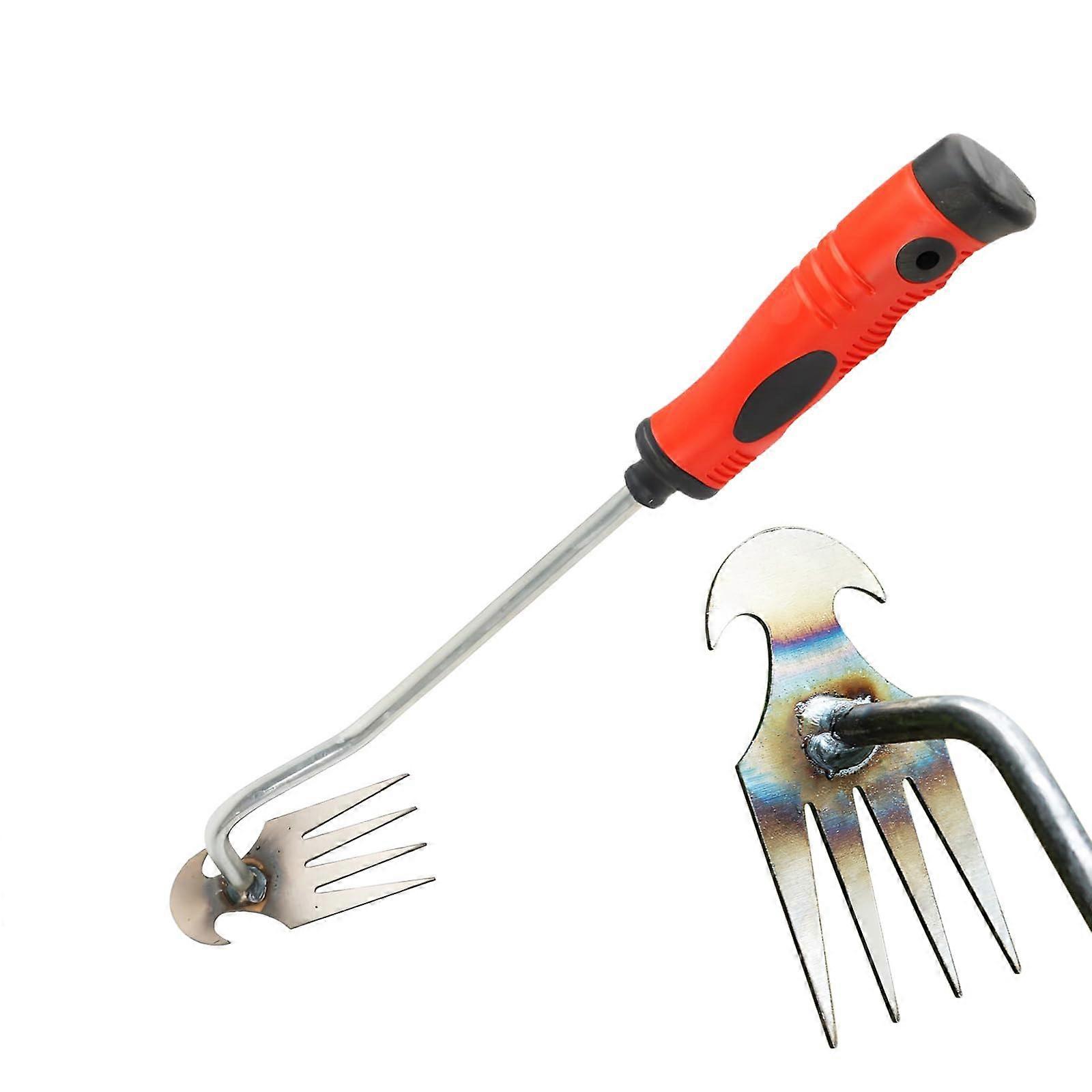 Weed Puller Tool with Ergonomic Rubber Handle, Manual Garden Weeder for Yard, 4 Teeth Head