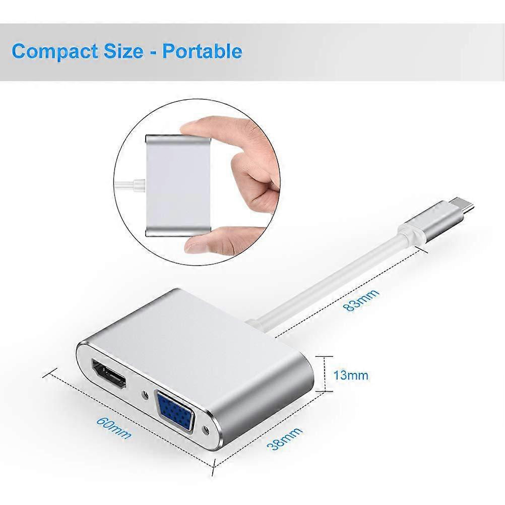 Usb3.1 Silver Type-C to Vga Adapter for Interface Switching Use 2 in 1
