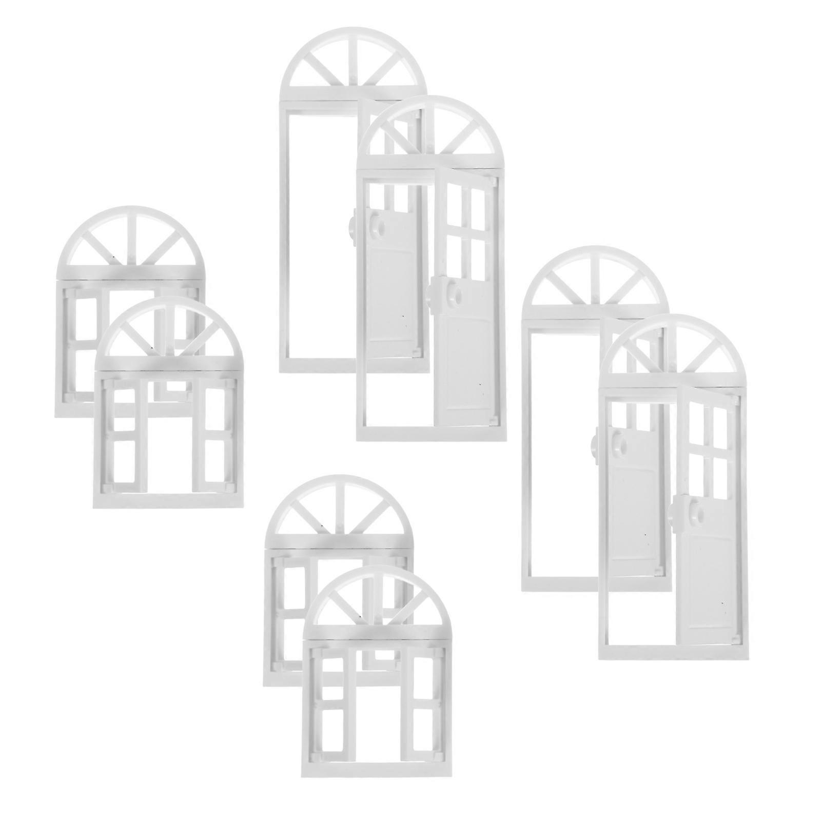 Dollhouse Building Model Plastic Window Frame and Door Set 8Pcs