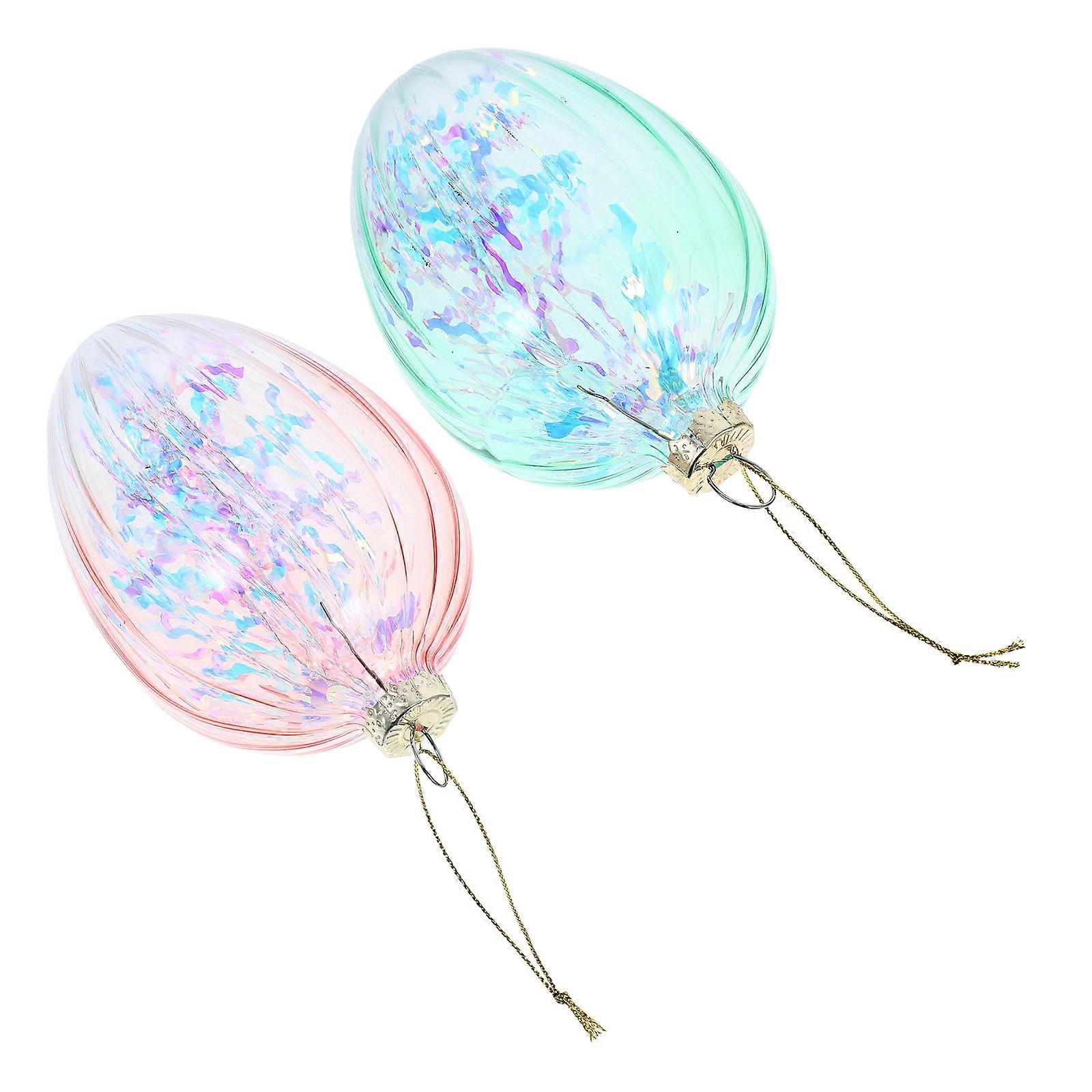 Glass Easter Egg Ornaments for Indoor Hanging 2Pcs Assorted Colors