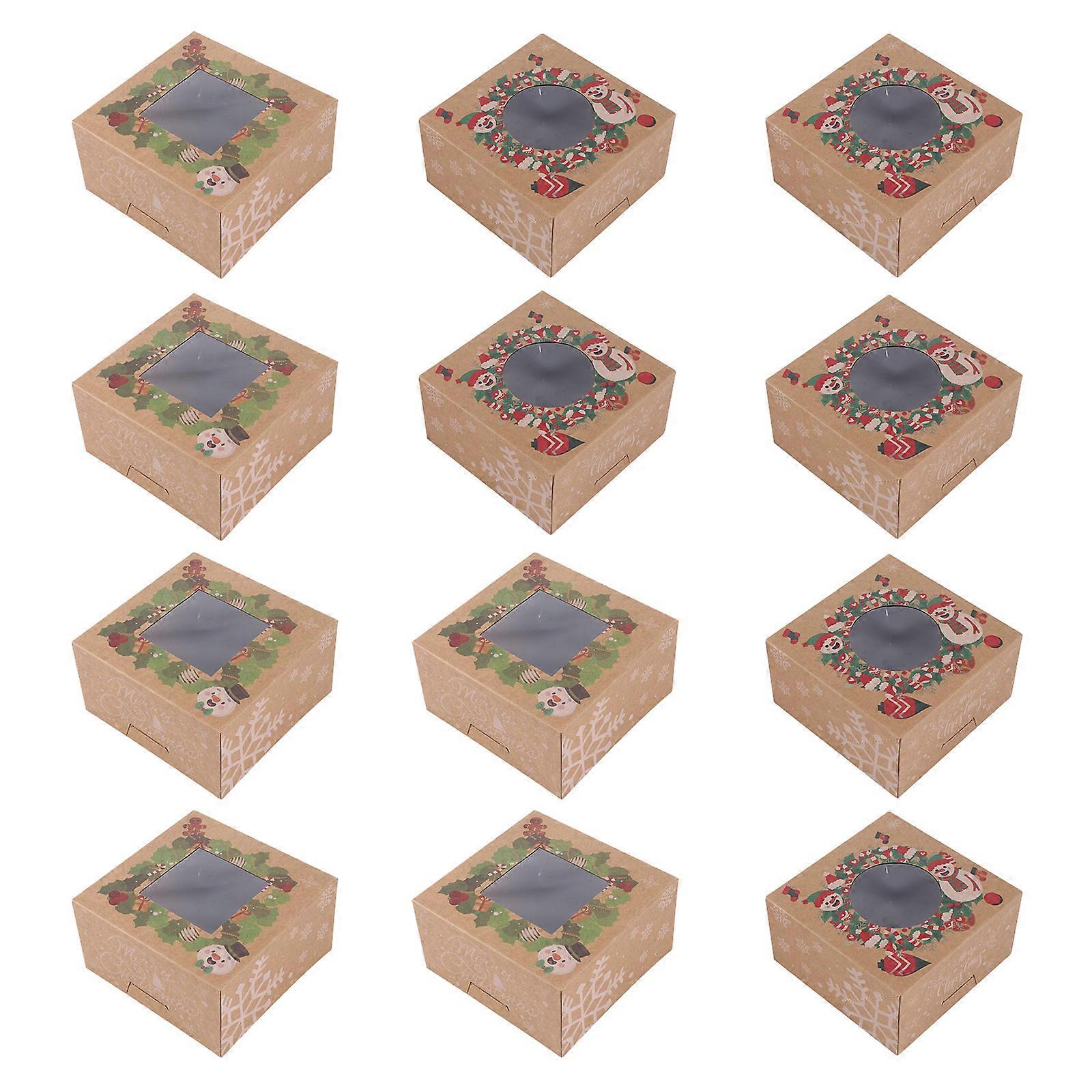 12Pcs Cake Packaging Boxes Paper for Storage Christmas Design