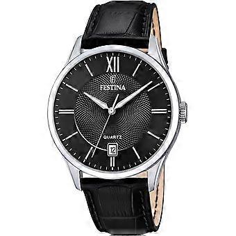 Festina Svart Äkta Läder Eller Läderimitation F20426/3 Herrklocka