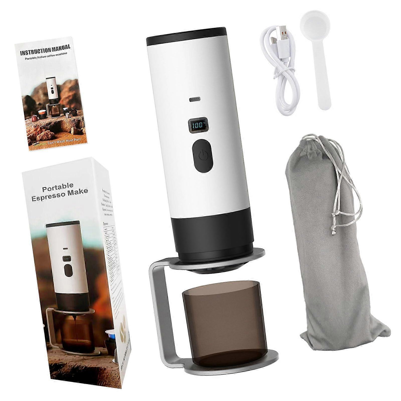 Portable Espresso Machine USB Rechargeable One Touch 90°C Heating Capsule Coffee Maker White