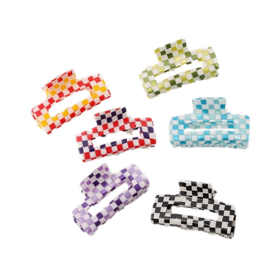 Hair Claw Clips for Thick Hair, 2.95' Medium Checkered Rectangle Style, 6 Pack Secure Grip