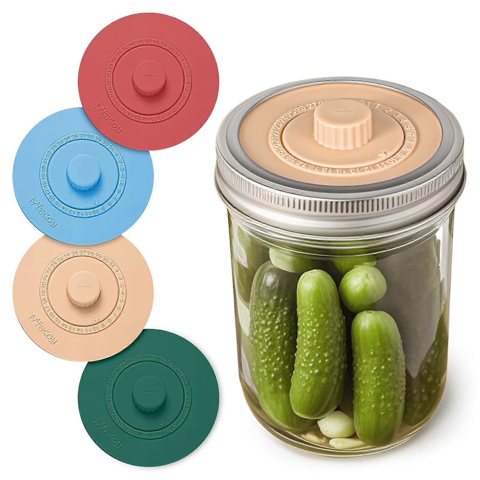 Fermentation Lids for Wide Mouth Mason Jars with Smart Date Tracking and Automatic CO2 Release