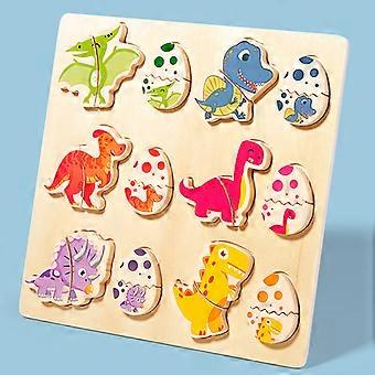 Wooden Dinosaur Egg Puzzle Colorful Egg Tangram Jigsaw Early Education Color Cognition Exercise Kids Hand-Eye Coordination Toy
