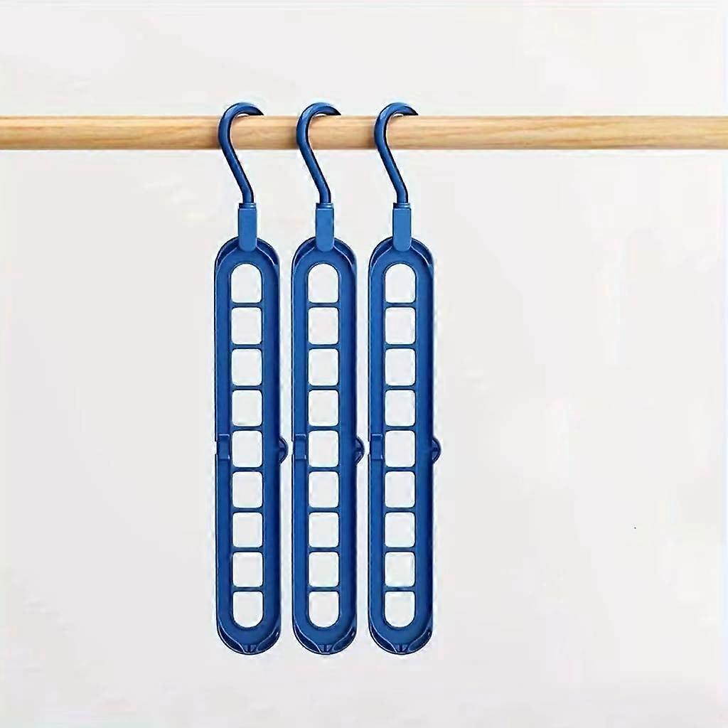 Space Saving Clothes Hangers, Plastic 9Hole Foldable Closet Organizer, Heavy Duty 3 Pack Blue
