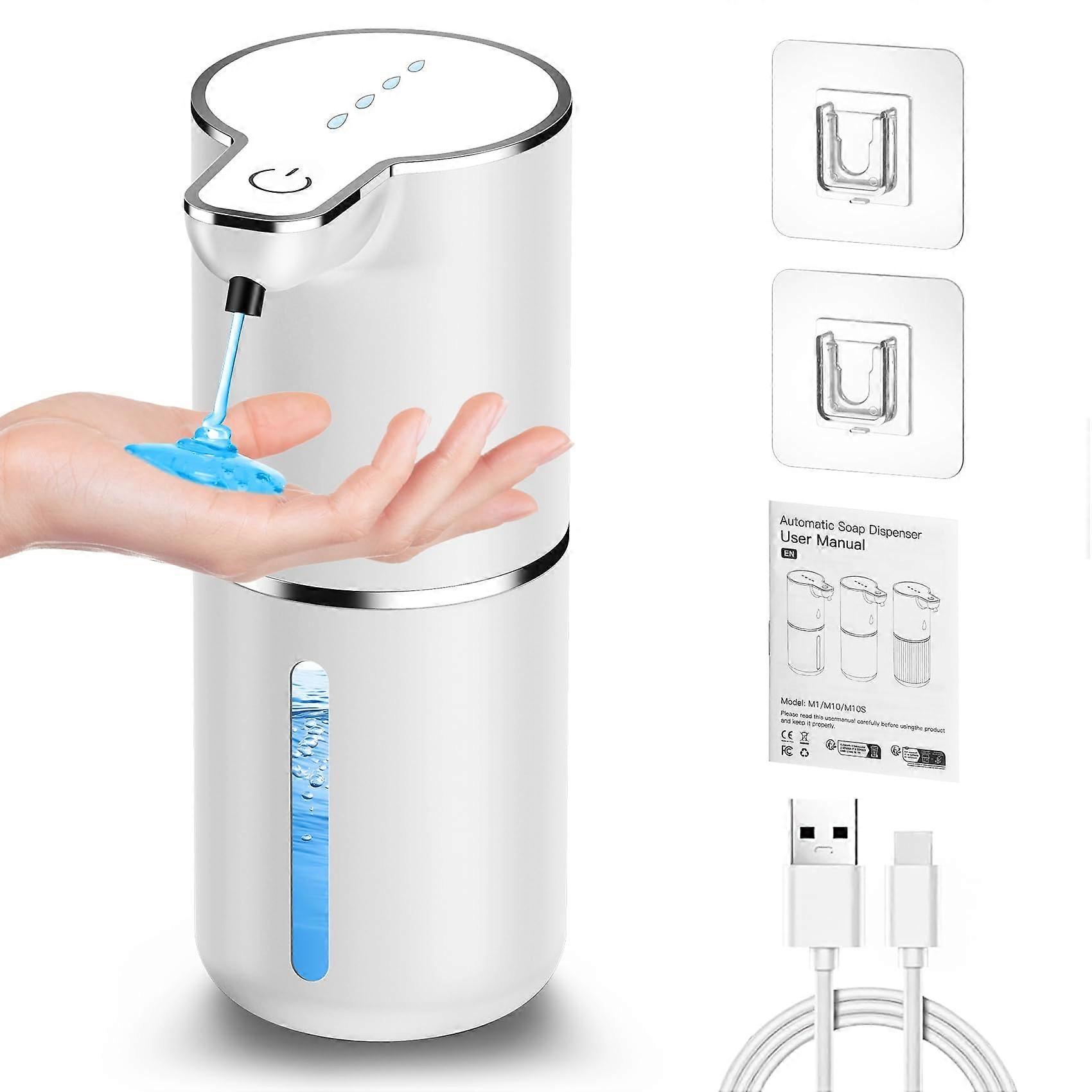 Automatic Soap Dispenser Wall Mount Rechargeable 11.8 Oz Touchless Infrared Sensor Adjustable Volume for Bathroom Kitchen White