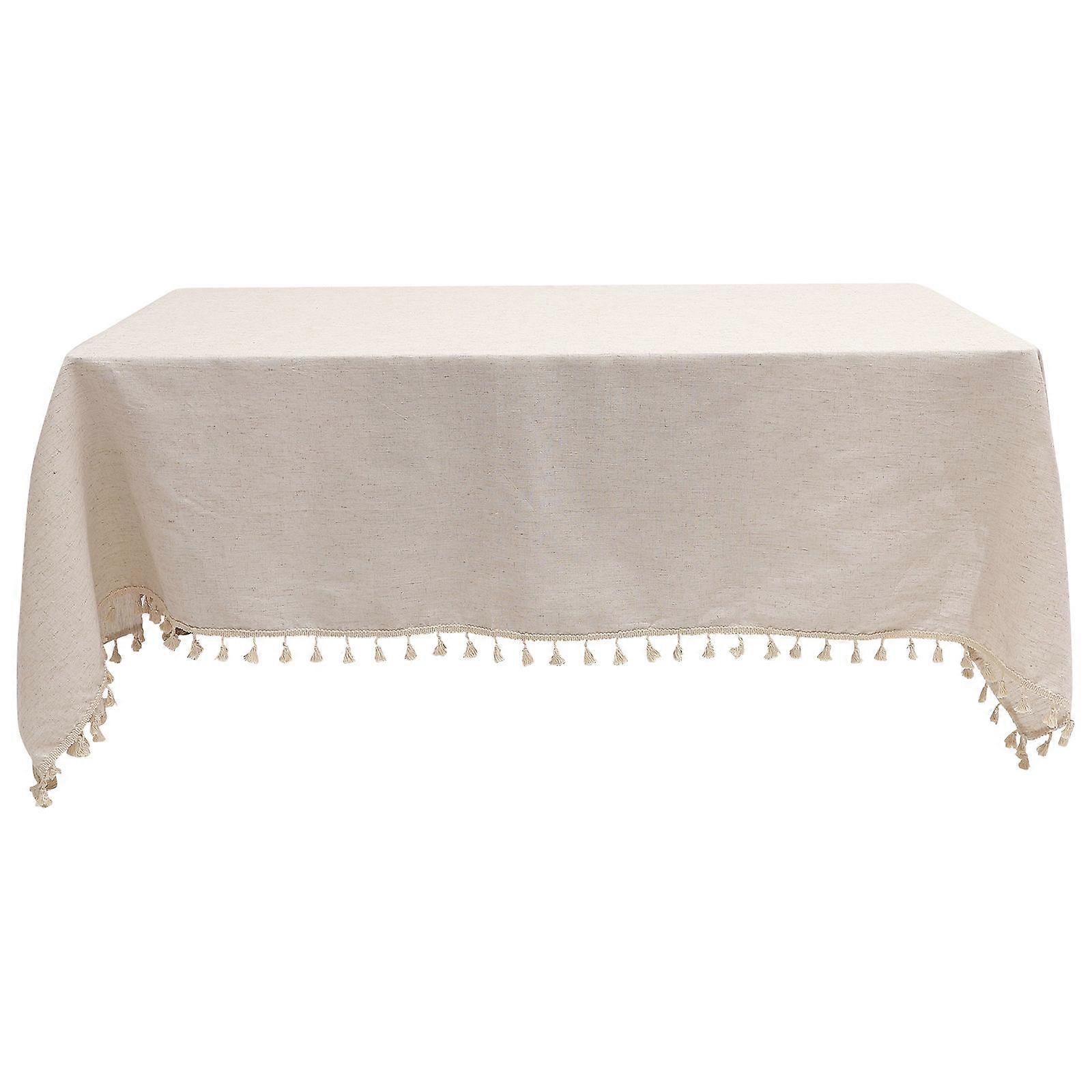 Beige Decorative Tablecloth Fringed Table Cover for Dining Room 2Pcs