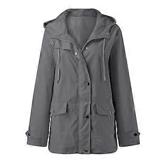Giacca a vento impermeabile con cappuccio, semplice, tinta unita, manica lunga, cerniera completa, calda, con tasche, tessuto morbido e resistente, da donna