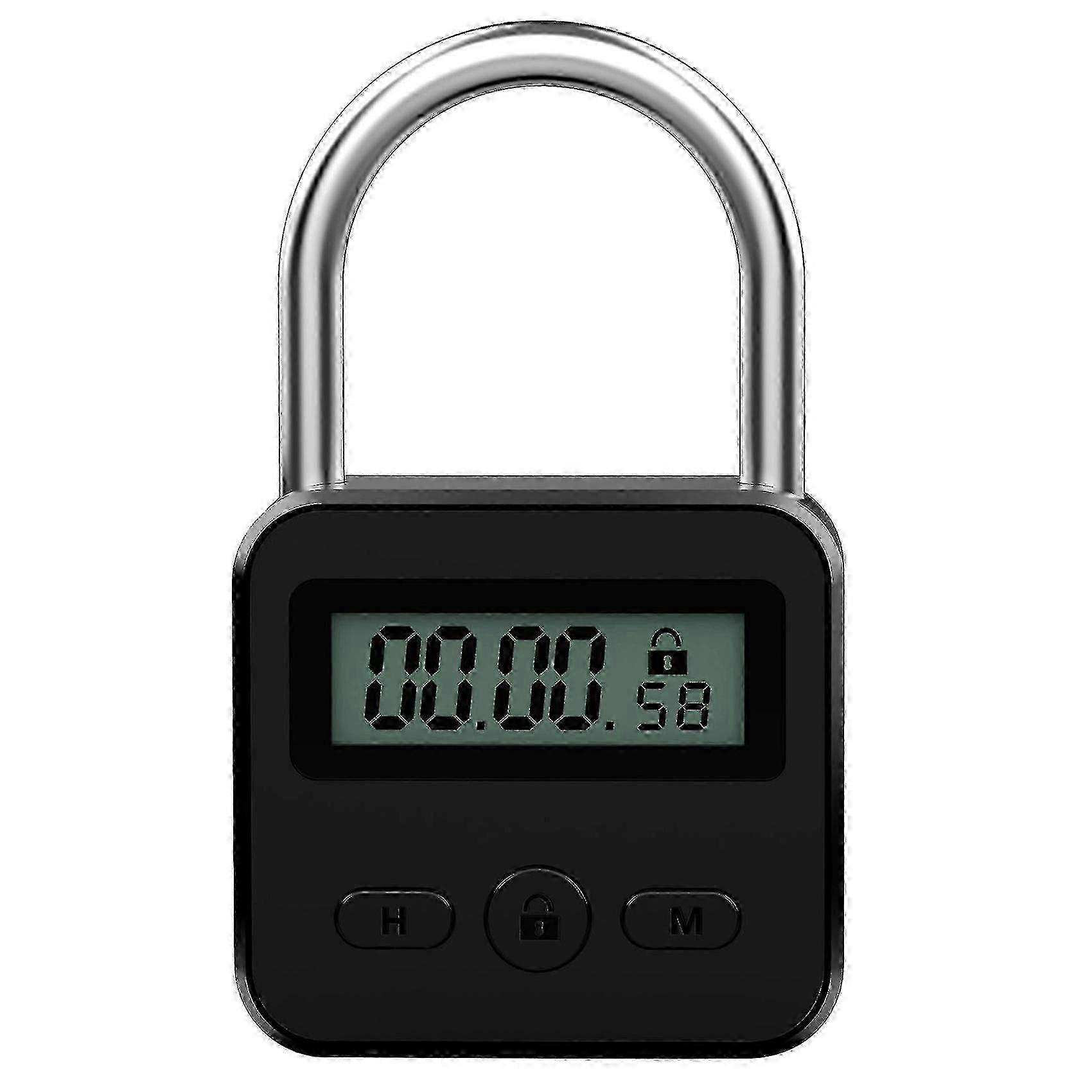 Metal Timer Lock LCD Time 99 Hours Max Timing USB Timer Padlock,Black 3732 B