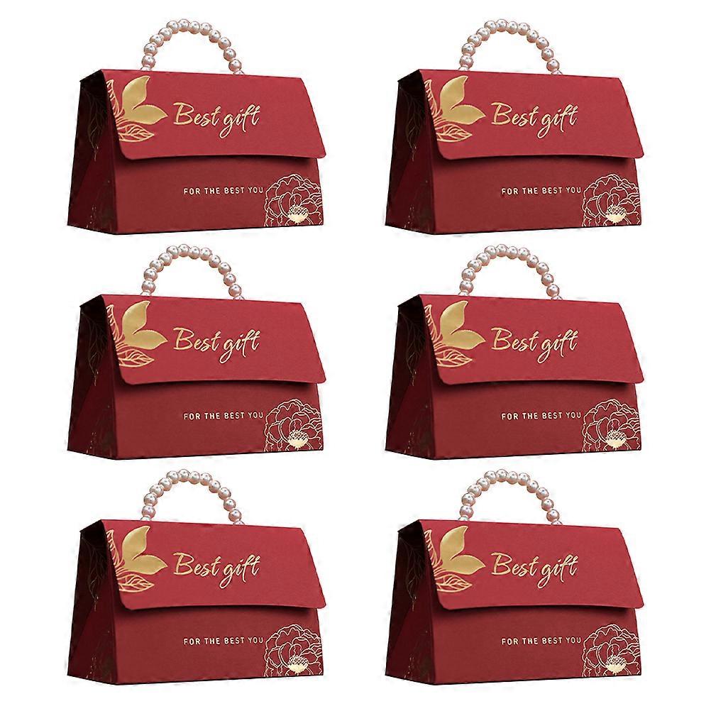 Red Wedding Candy Boxes Paper Material 6Pcs for Storage